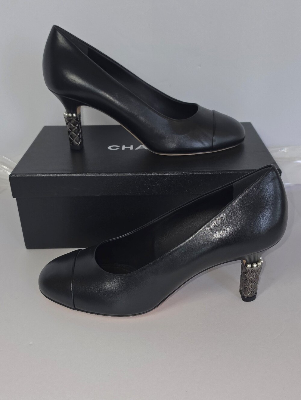 Chanel Black Leather 3" Heel Pumps